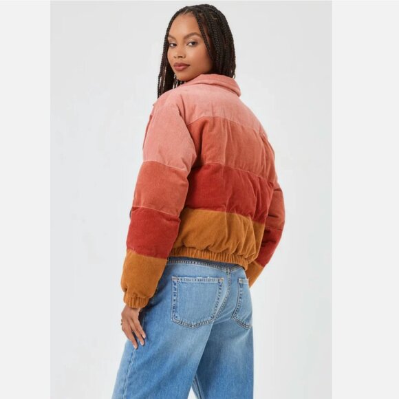L*SPACE Horizon Ribbed Corduroy Cotton Cropped Puffer Jacket Women XS Desert Sun - Picture 2 of 16